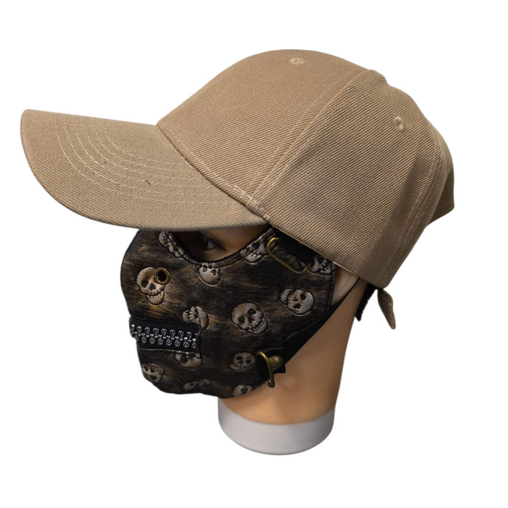 Ansiktsmask i konstläder med döskallemönster & dekorativ dragkedja