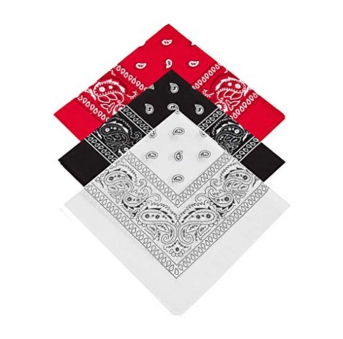 Bandana Paisley 3-pack Röd, svart och vit – produktbild – Hiprock