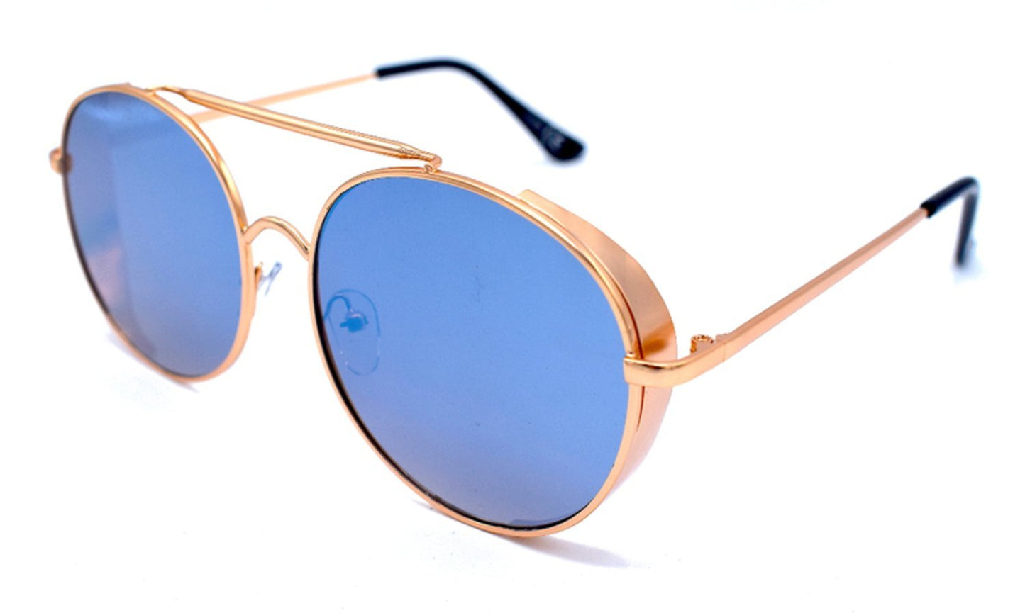 Blue round sunglasses with lens protection
