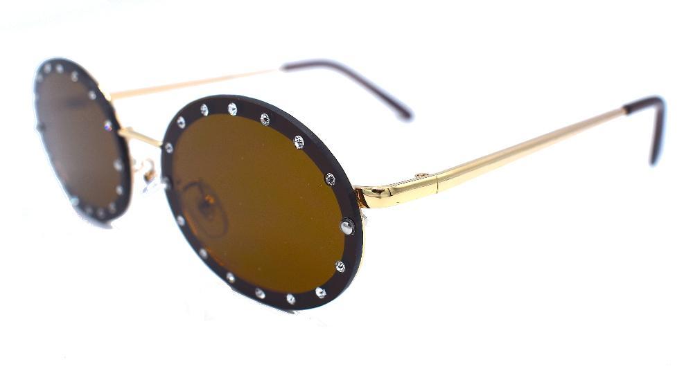 Bruna runda solglasögon med vita stenar - Ice Edition – produktbild – Hiprock