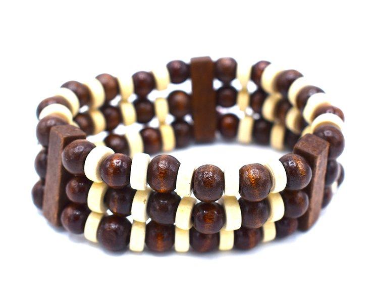 Brown and white Pearl bracelet triple - Elastic
