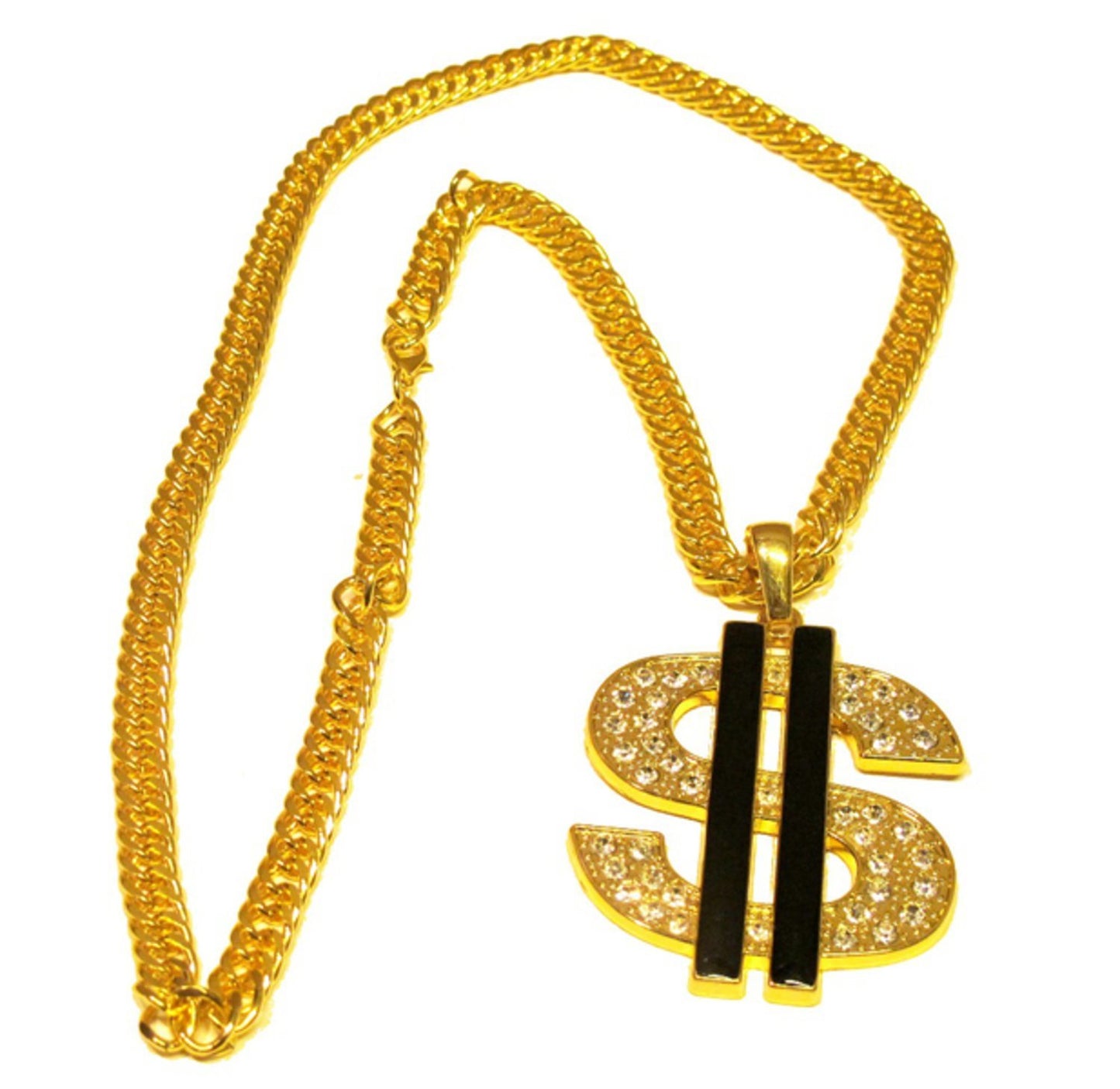 Gold colored Dollar necklace - Iced