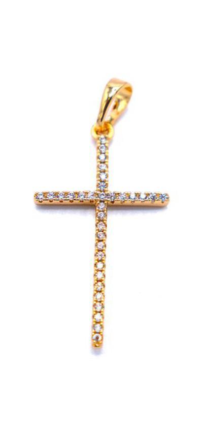 Guldfärgad kors med vita stenar - hänge – produktbild – Hiprock