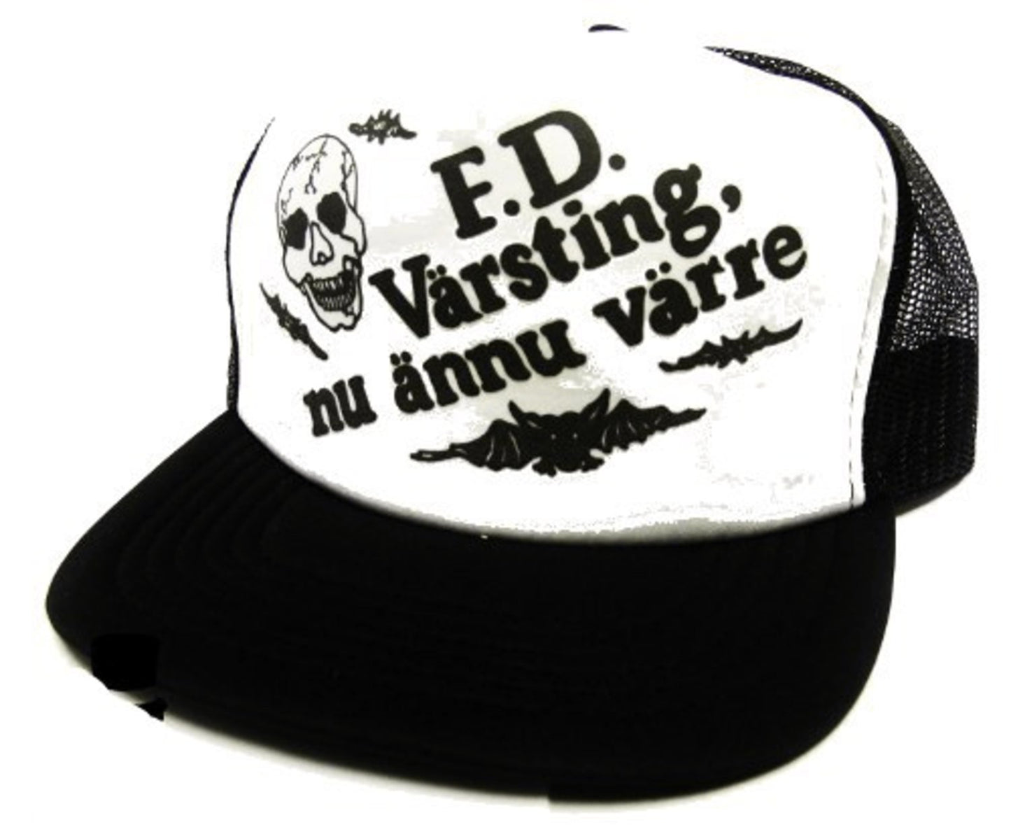 Keps Truckerkeps - "F.D. Värsting Nu Ännu Värre" svart och vit – produktbild – Hiprock