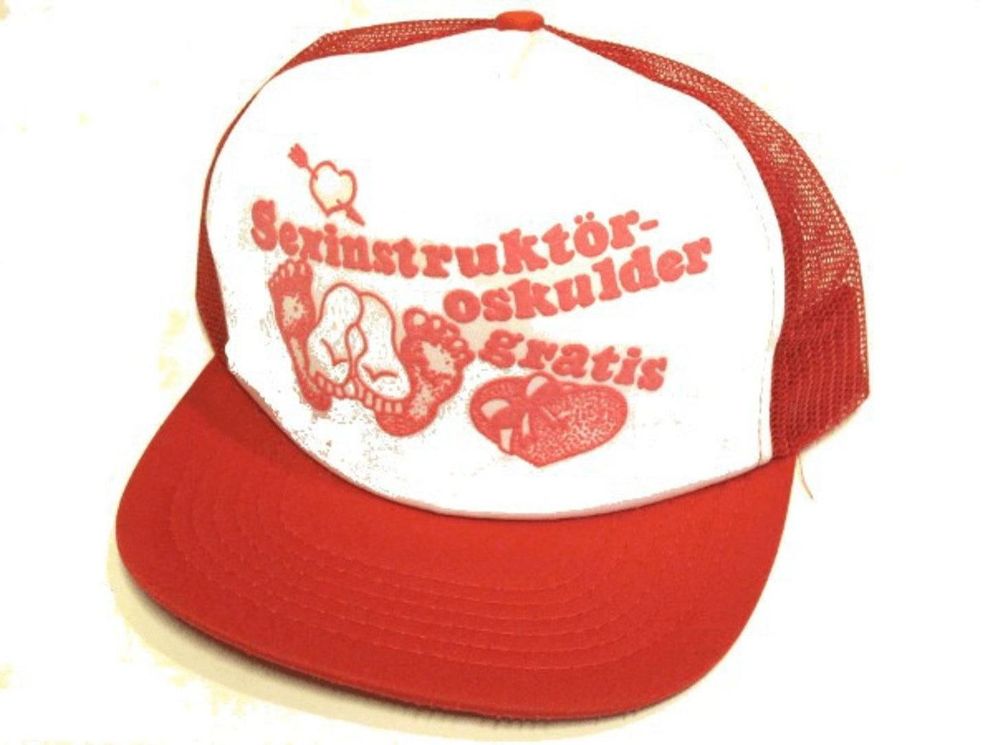 Keps truckerkeps - "Sexinstruktör, Oskulder gratis" röd och – produktbild – Hiprock