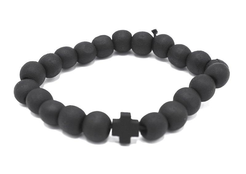 Cross pearl bracelet black - elastic