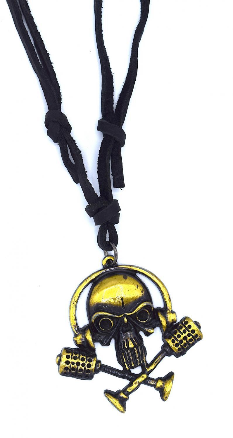 Läderhalsband med dödskalle och hörlurar – produktbild – Hiprock
