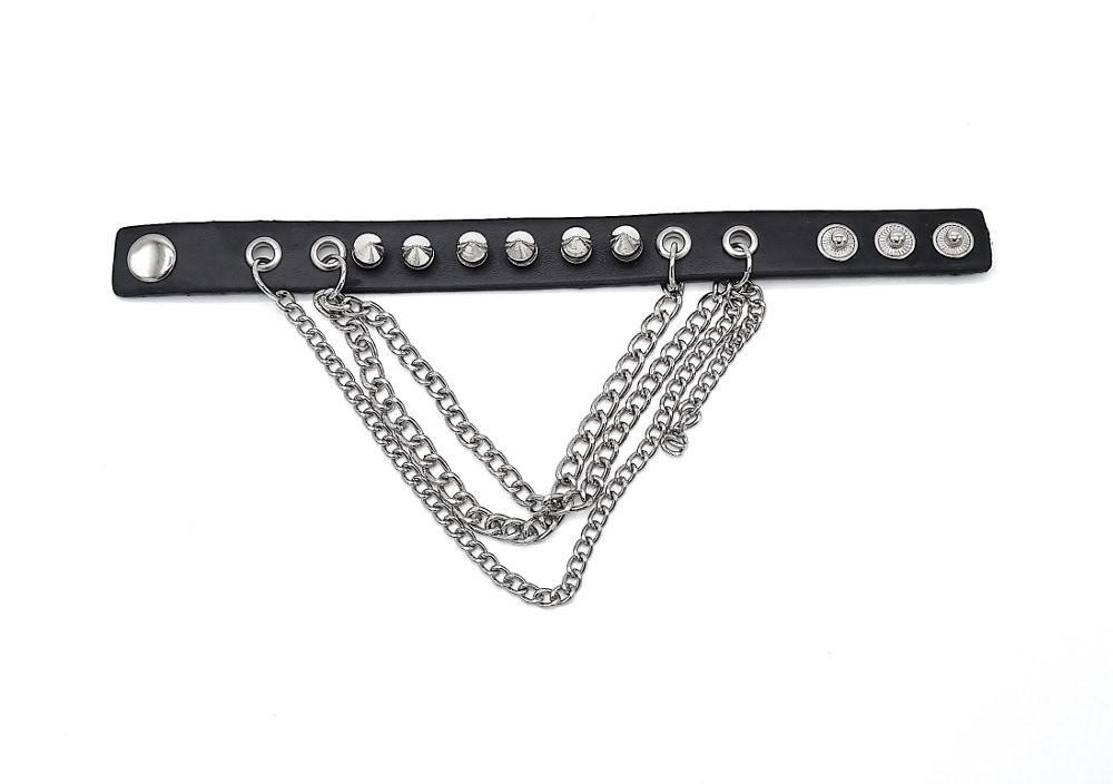 Svart Läderarmband med Spetsiga Nitar & Kedjor – Punkrock Cuff – produktbild – Hiprock