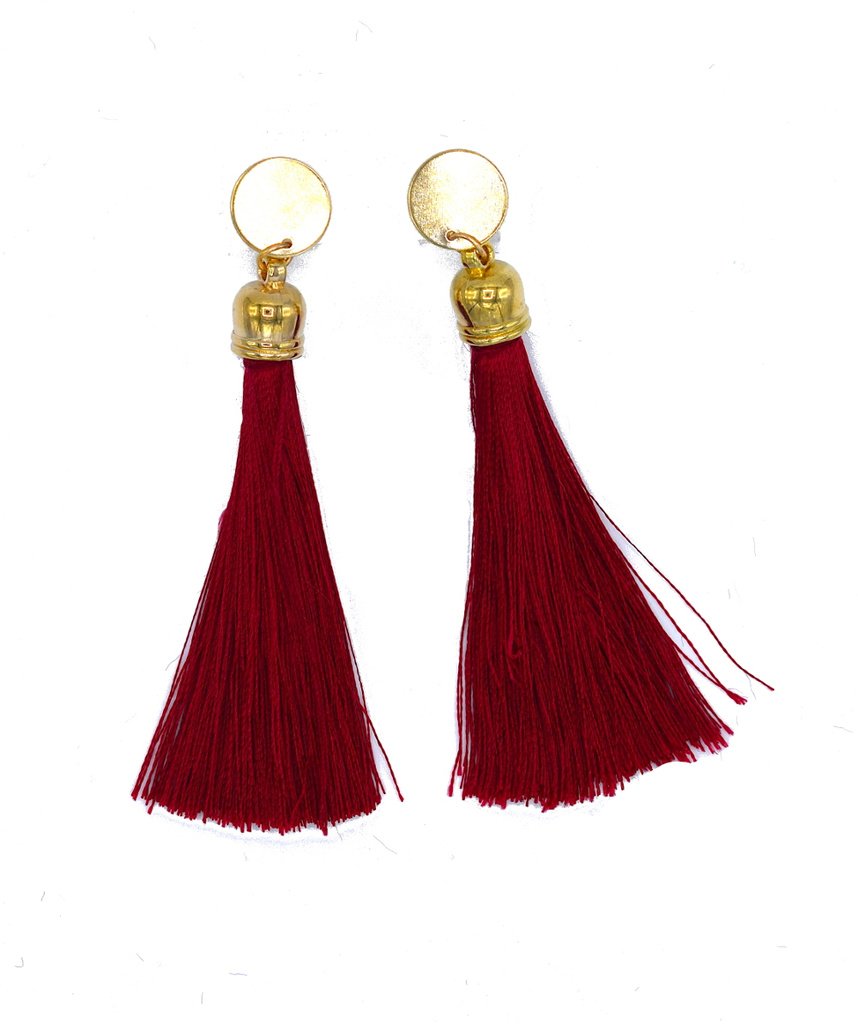 Red fringe earrings gold colored metal