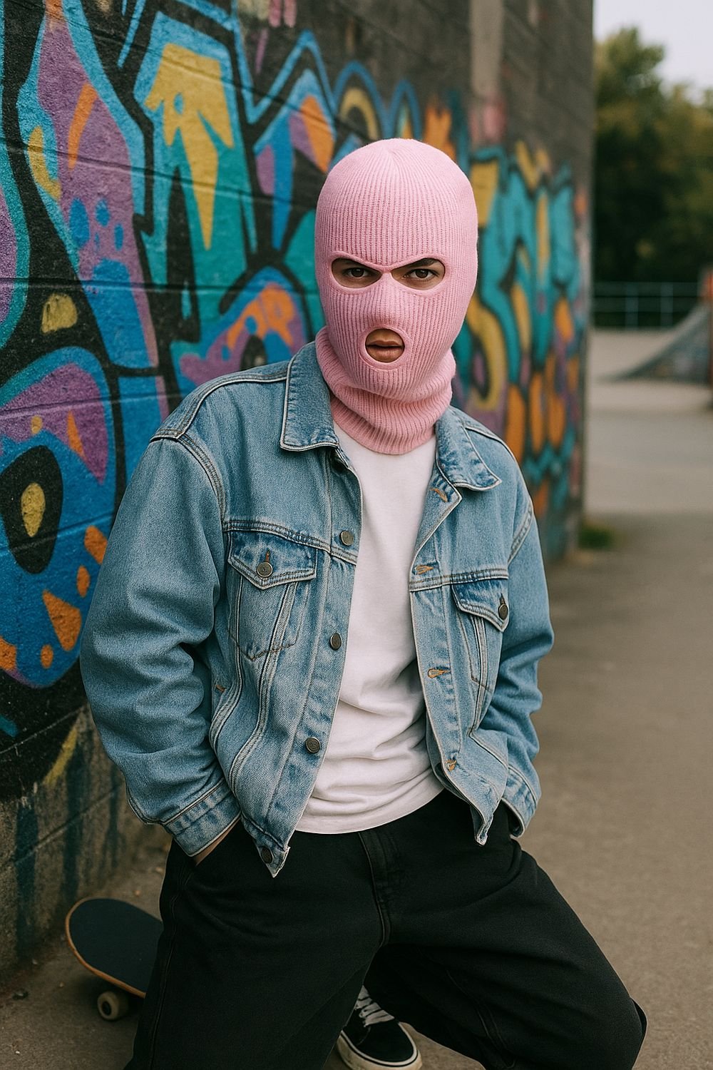 Rosa Rånarluva – Stickad Balaclava med Attityd