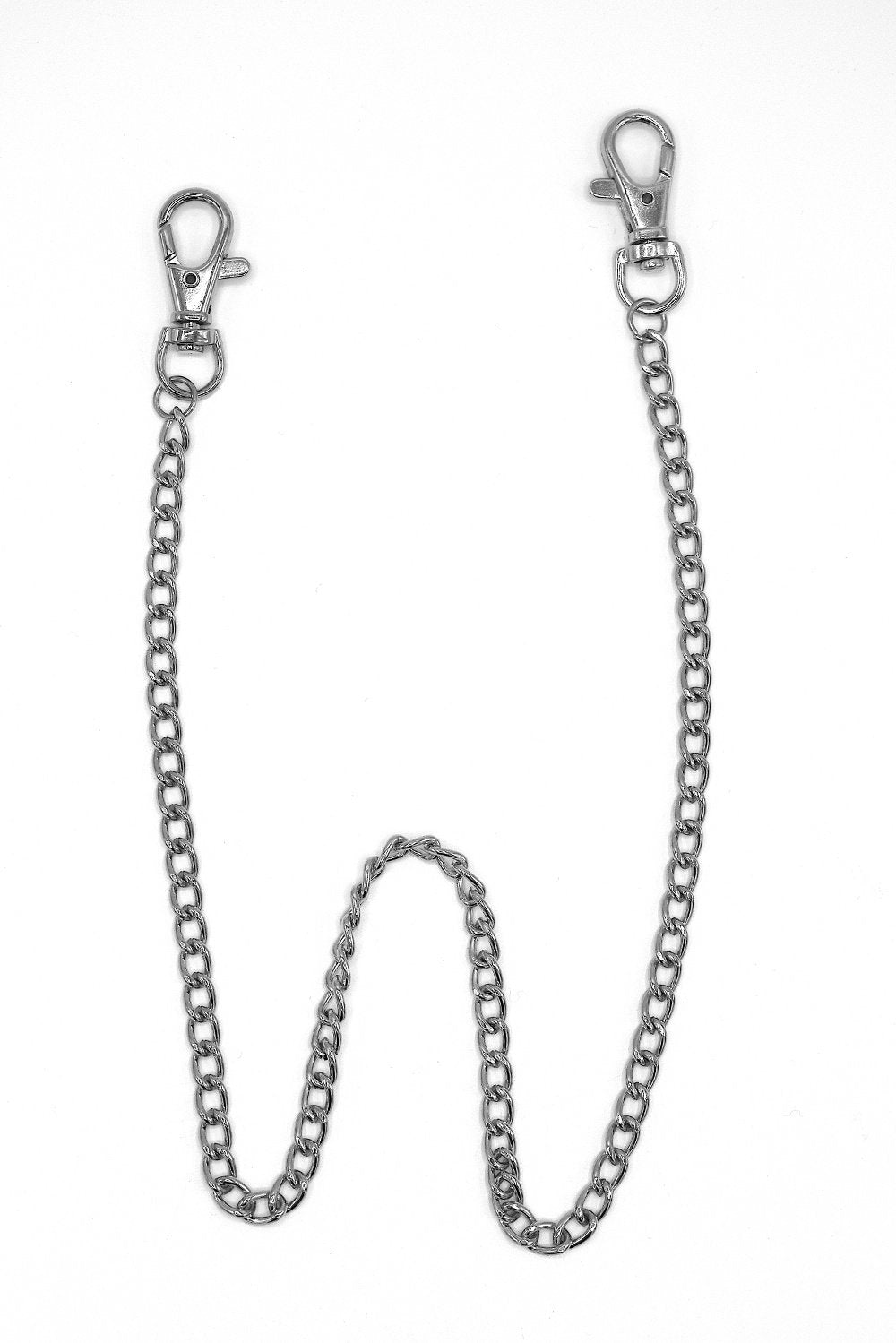 Silver colored trouser chain with carabiners