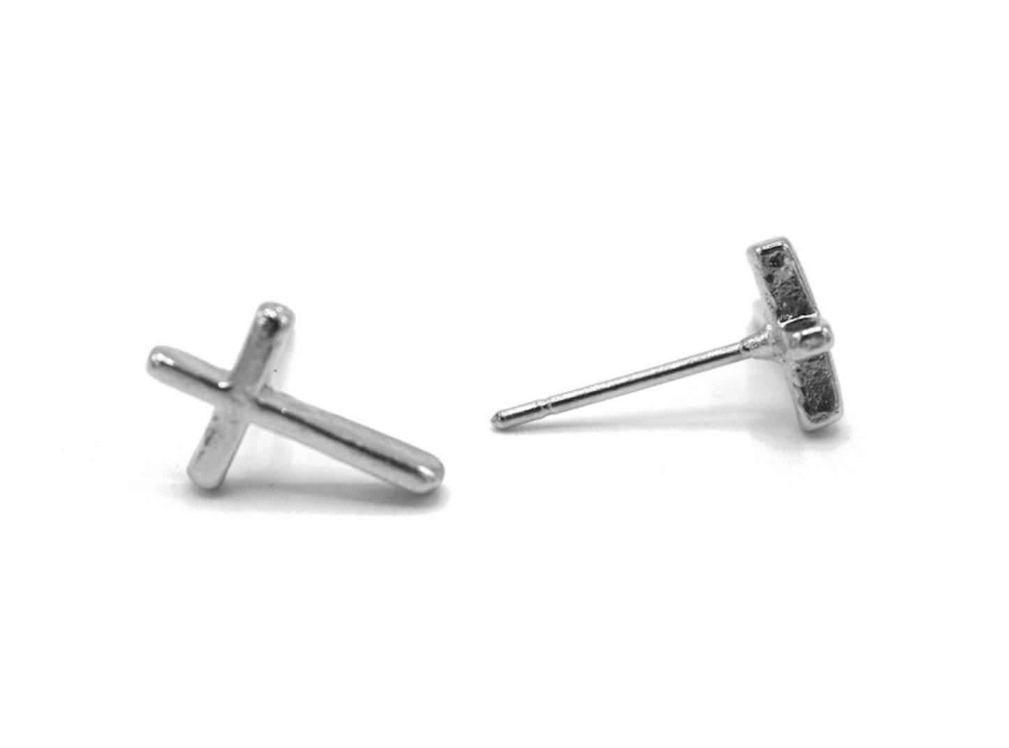 Silver colored cross earrings