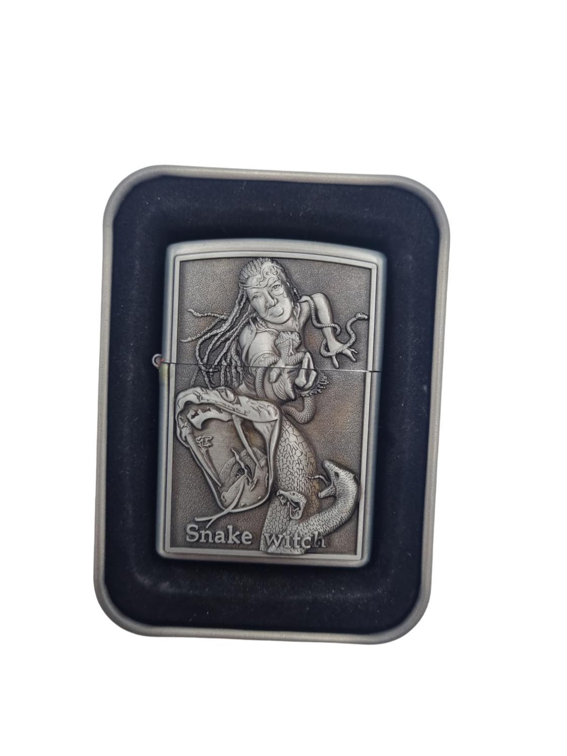 Snake witch - Silver colored petrol lighter