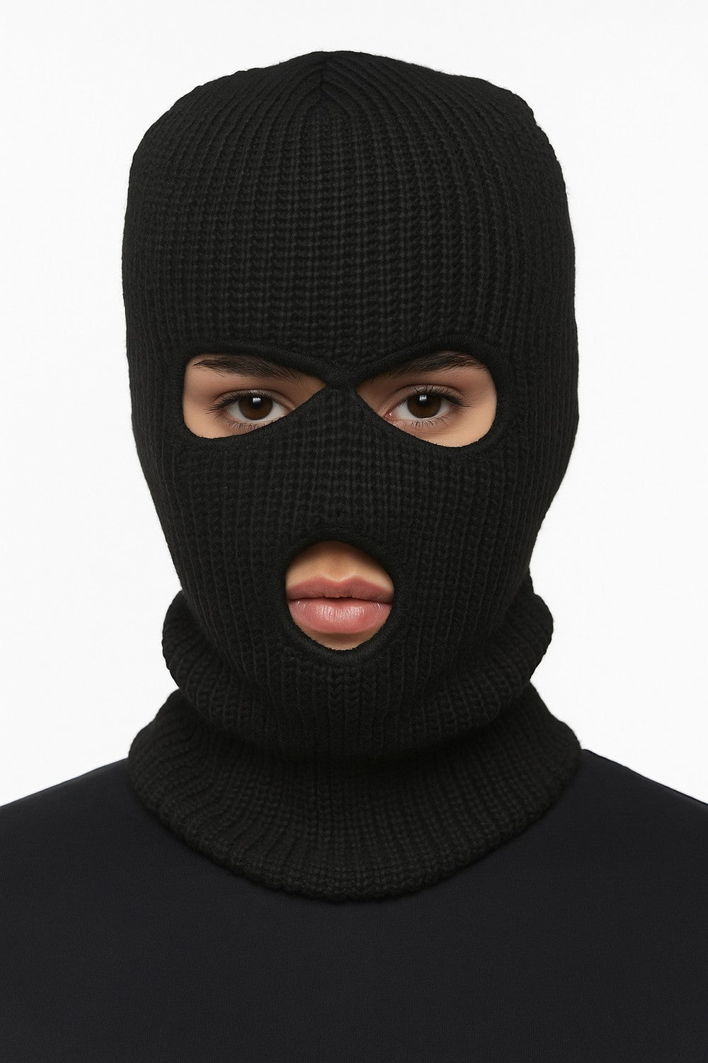 Svart Rånarluva – Stickad Balaclava med Attityd