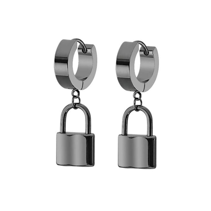 Svarta hänglås örhängen ring – produktbild – Hiprock