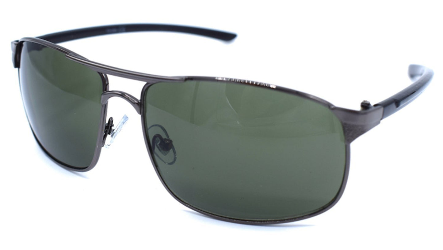 Black metal sunglasses with green lenses