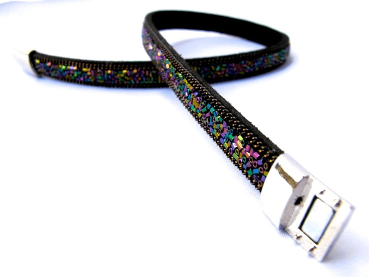 Black double bracelet with colorful sequins