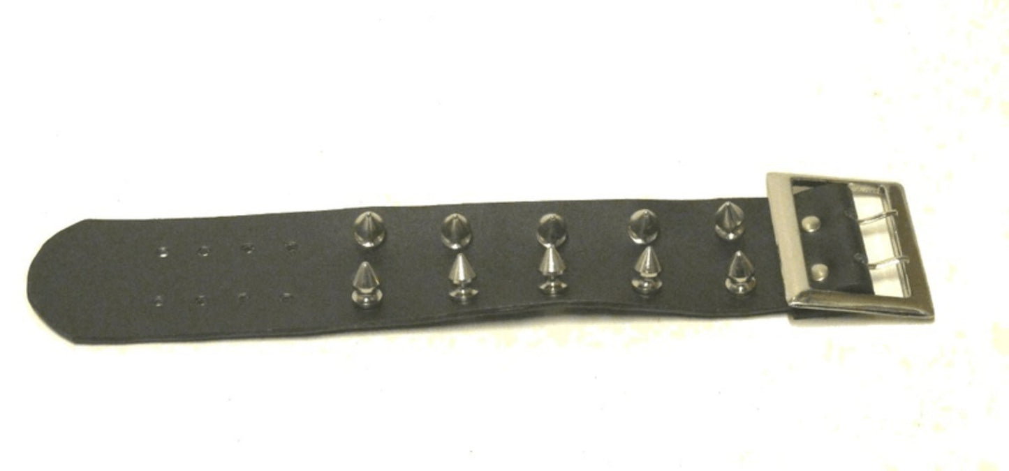 Black leather bracelet with cone studs