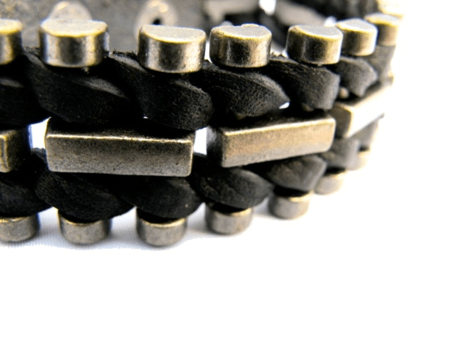 Black leather bracelet with steel