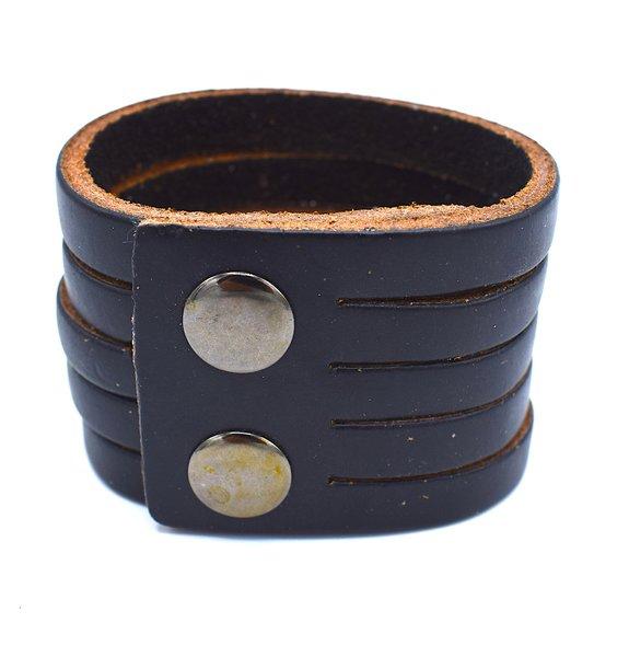 Black cut leather bracelet