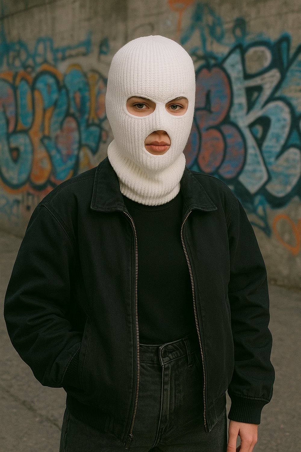 Vit Rånarluva – Stickad Balaclava med Attityd