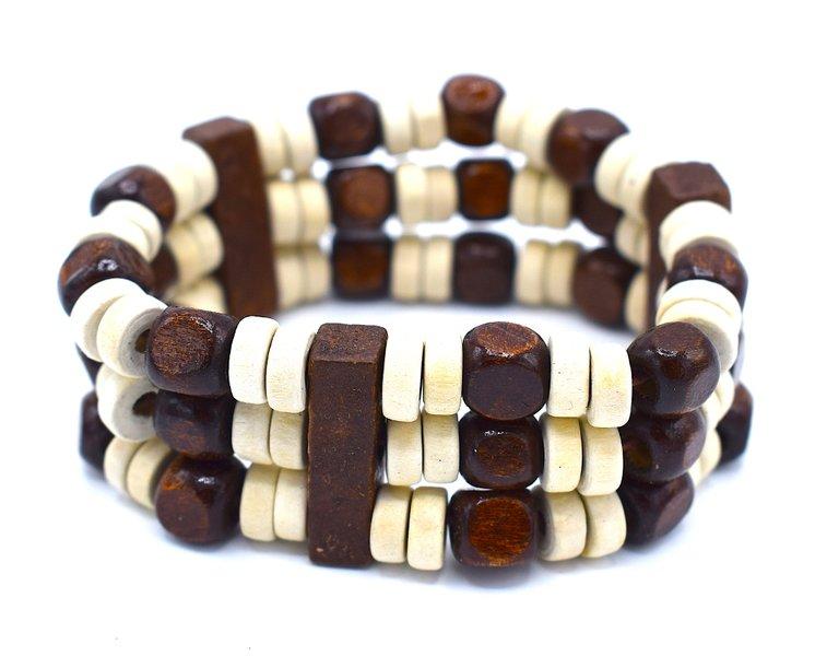 White and Brown Pearl Bracelet Triple - Elastic