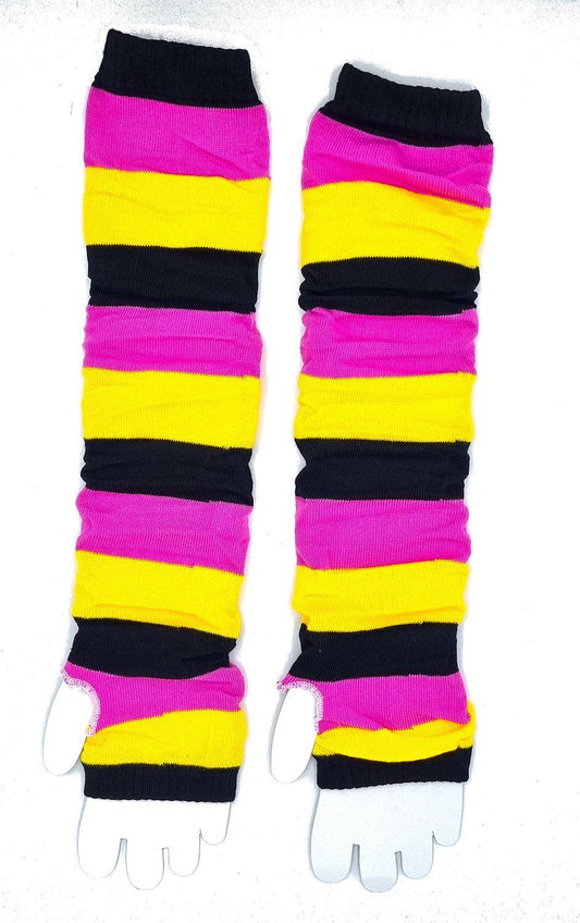 Arm Warmers - Striped Pink Yellow and Black