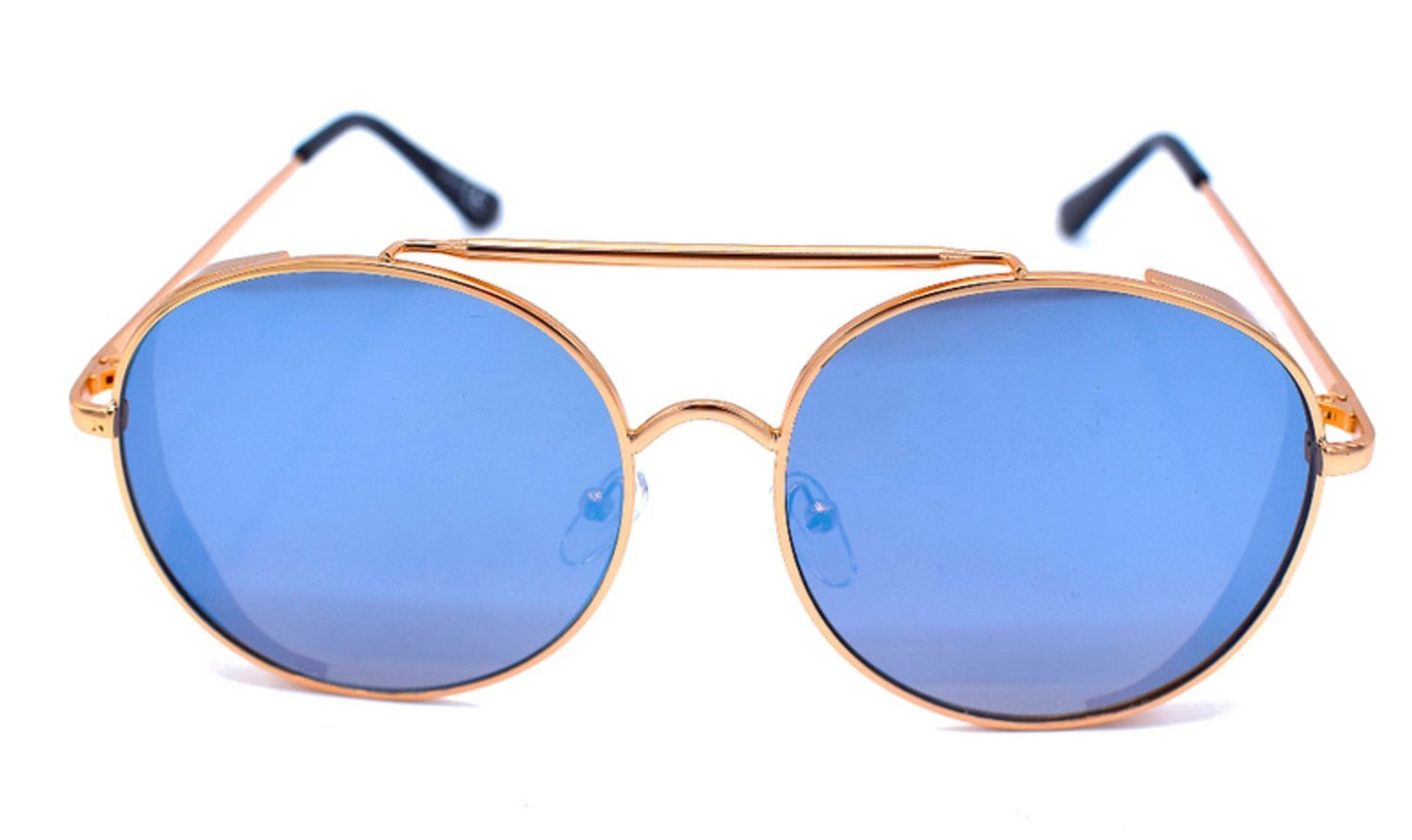 Blue round sunglasses with lens protection