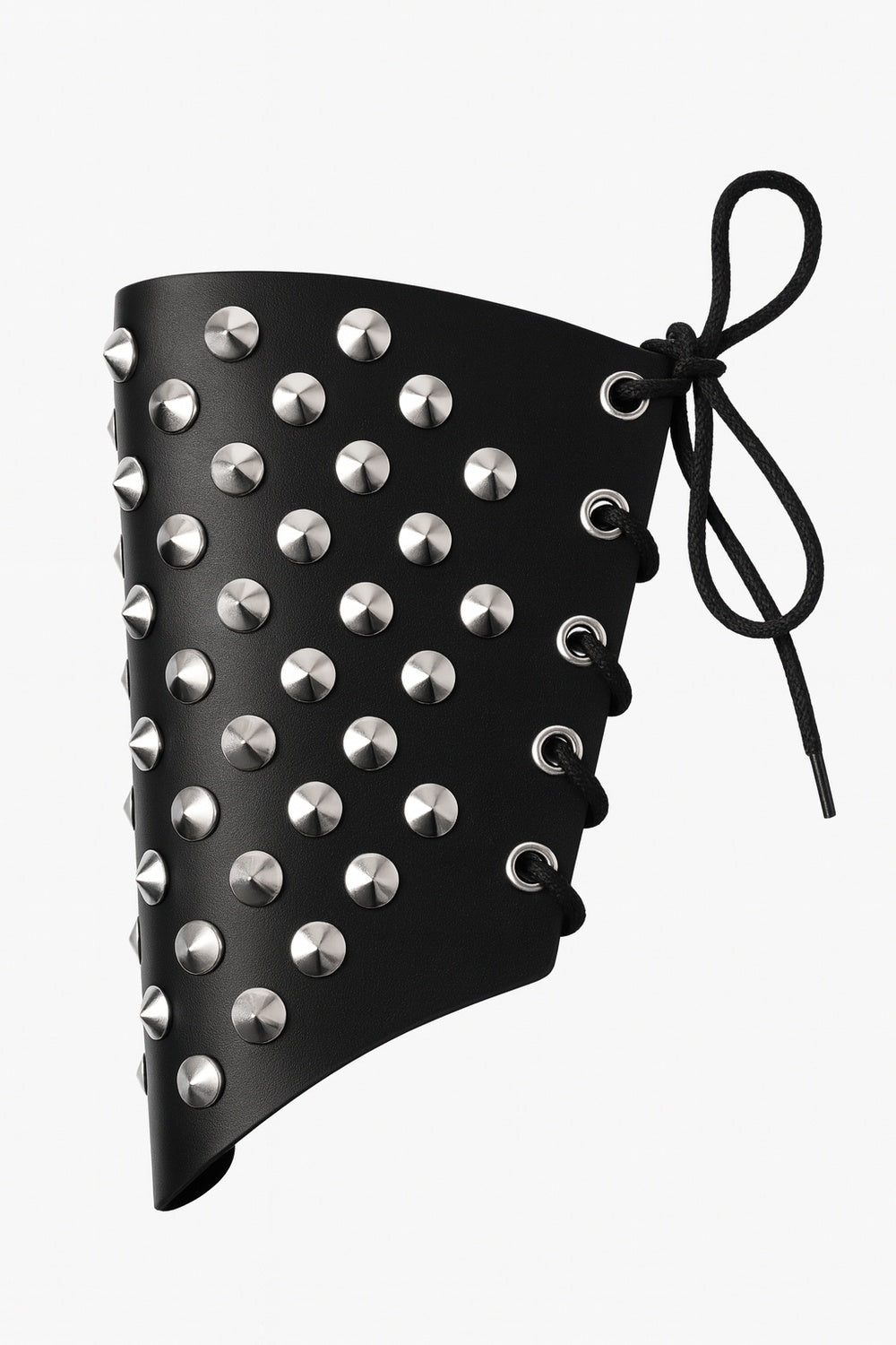 Bred nitförsedd läderarmband med snörning – Svart