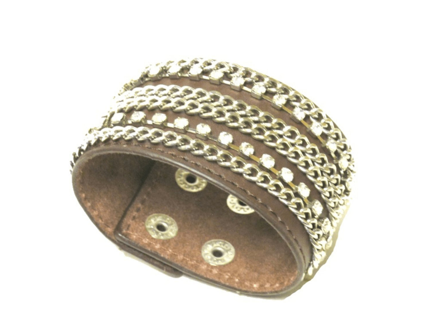 Brown Leather bracelet with chains and rhinestones