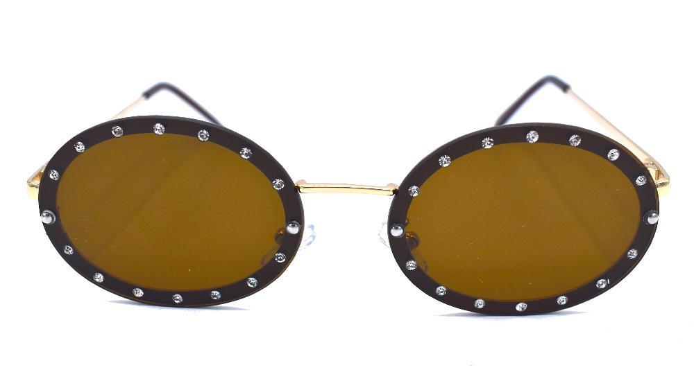 Bruna runda solglasögon med vita stenar - Ice Edition –  produktbild – Hiprock