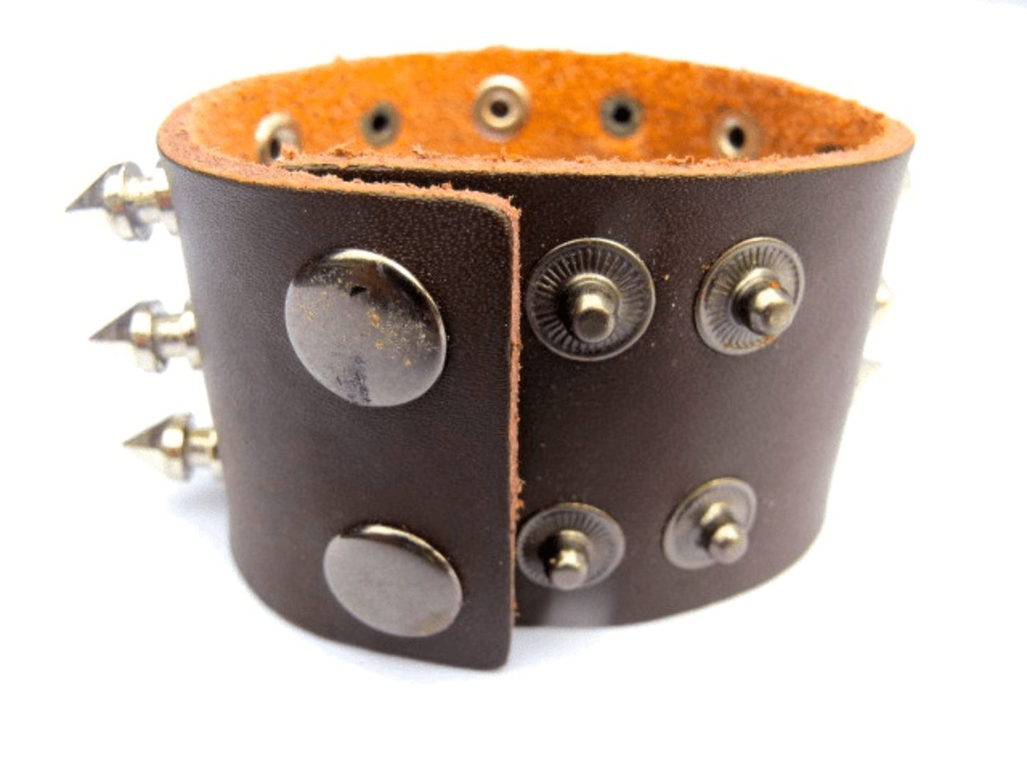 Brown leather bracelet with studs