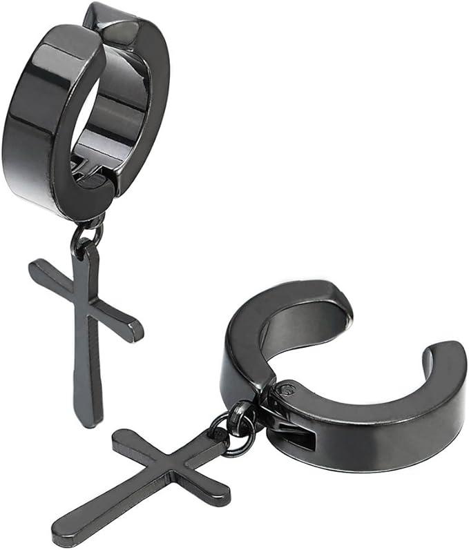 Clip on ring örhängen svart Kors –  produktbild – Hiprock