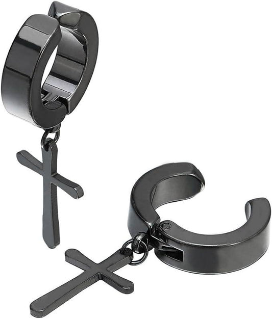 Clip on ring örhängen svart Kors –  produktbild – Hiprock