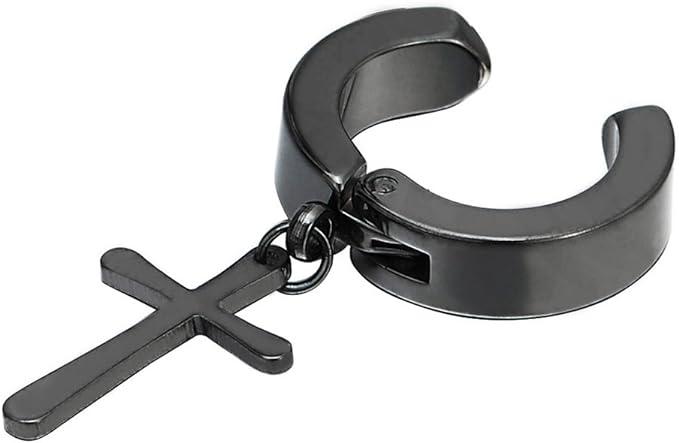 Clip on ring örhängen svart Kors –  produktbild – Hiprock