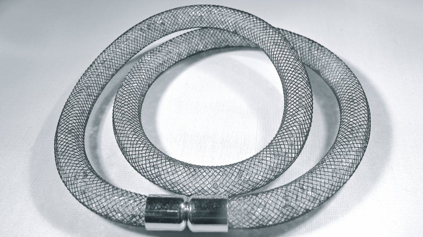 Double black bracelet filled with white crystals