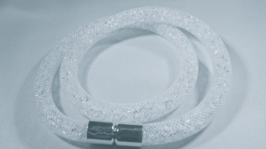 Double white bracelet filled with white crystals