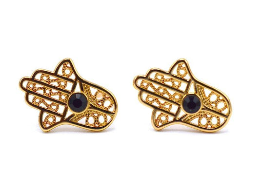 Fatimas hand örhängen med svarta stenar –  produktbild – Hiprock