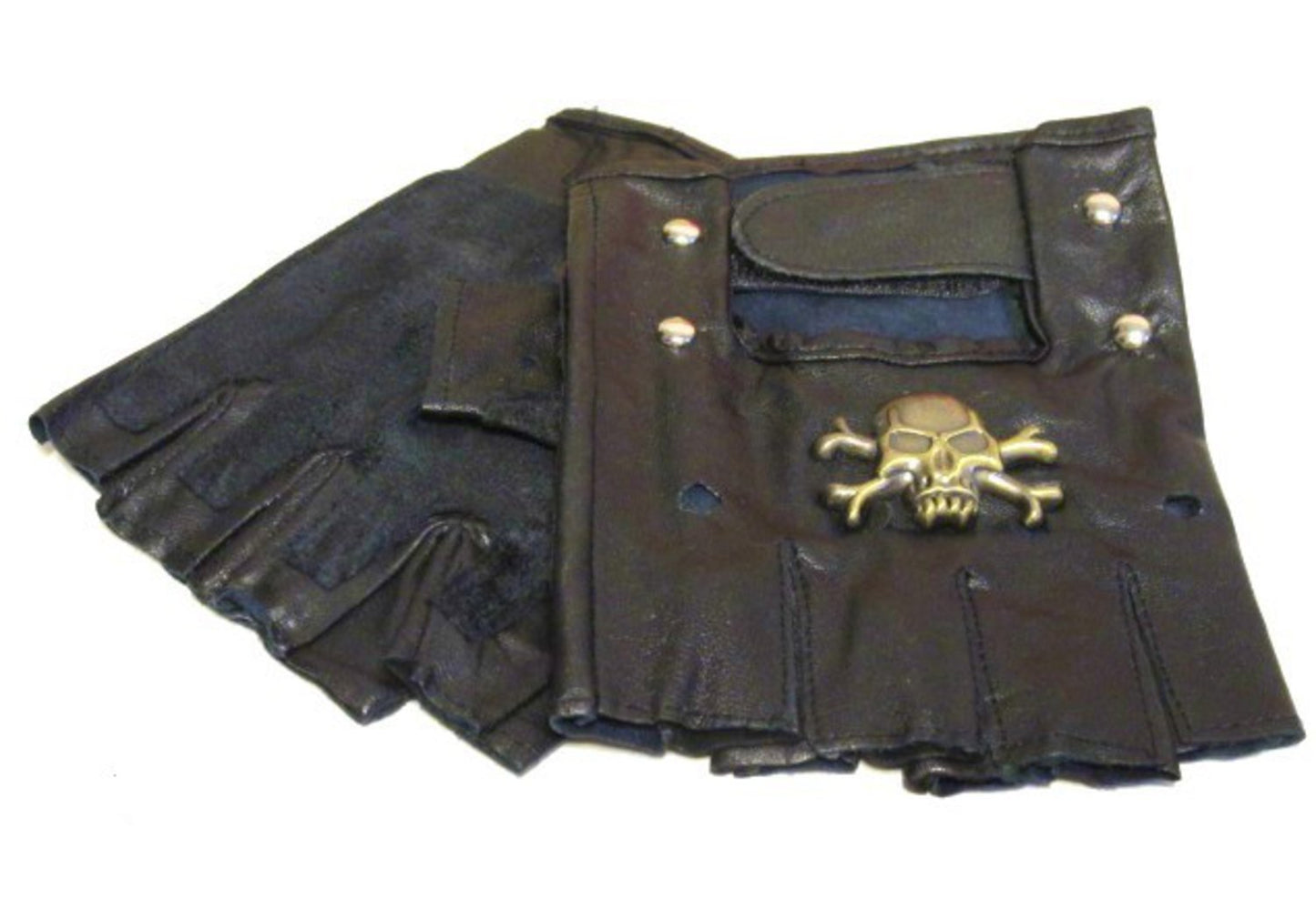 Skull fingerless leather gloves
