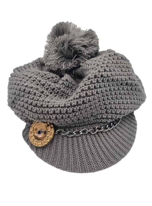 Gray cap with chain and button