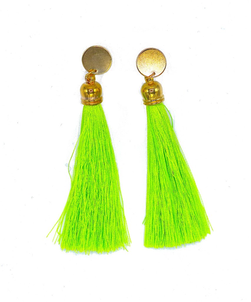 Green fringe earrings gold colored metal