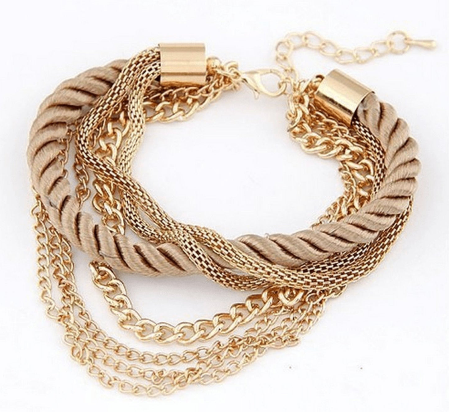 Guldfärgad flätat-tyg och olika guldfärgade kedjor –  produktbild – Hiprock