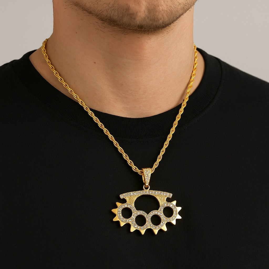 Guldfärgat Knogjärn Halsband med Strass