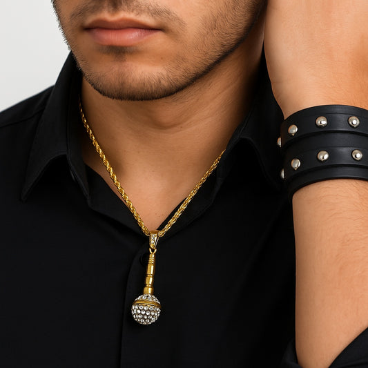 Guldigt Mikrofon Halsband med Strass