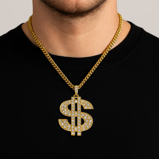 Guldigt halsband med stort dollarhänge