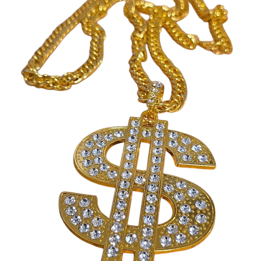Guldigt halsband med stort dollarhänge