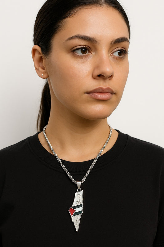 Halsband Palestina Karta – Silverfärgad