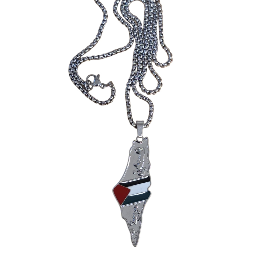 Halsband Palestina Karta – Silverfärgad