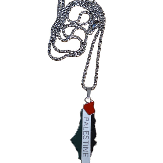 Halsband Palestina med text – Silverfärgat