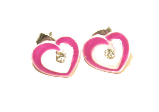 Heart earring-pink with white crystal